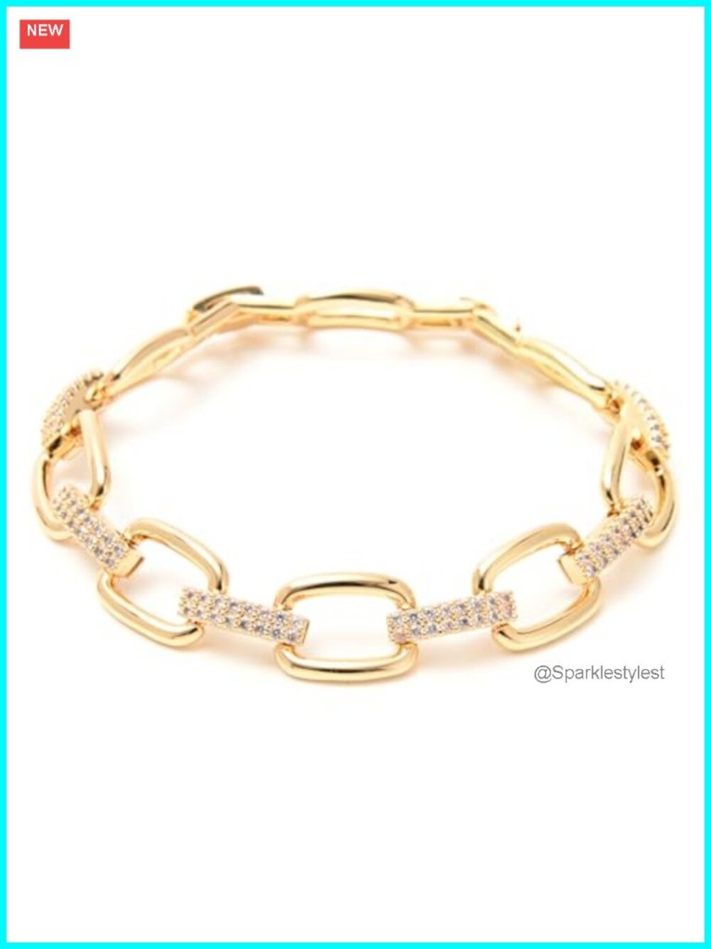 Gold Plated Cubic Zirconia Link Bracelet Women Stackable